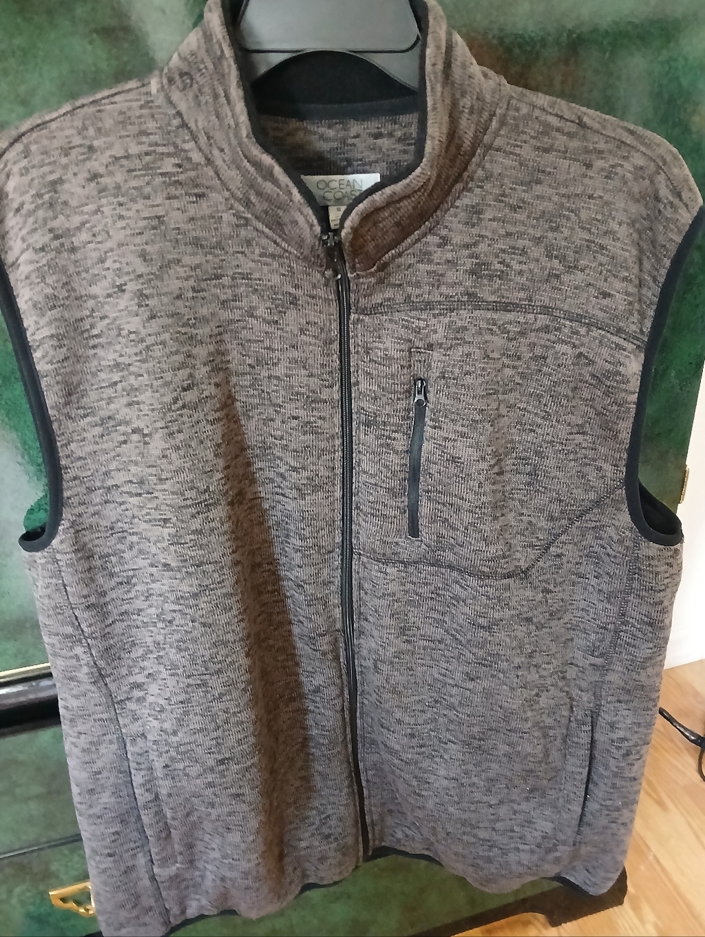 Ocean Coast men's Full zip up vest XL Black Grey Tweedlike Fabric Chest pocket